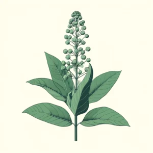 A simple illustration of Poke Milkweed (Asclepias exaltata) featuring its unique drooping clusters of greenish-white flowers on tall slender stems