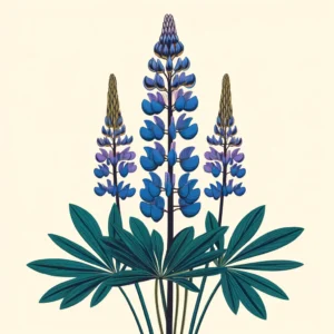 A simple illustration of Sundial Lupine (Lupinus perennis ssp. perennis) featuring tall spikes of vibrant blue to purple flowers