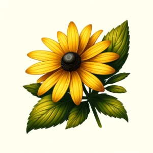 An illustration of Black-eyed Susan (Rudbeckia hirta) featuring bright yellow daisy-like petals surrounding a dark brown central cone